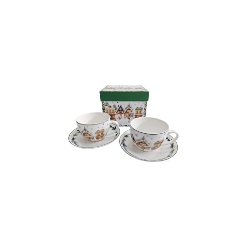 Porceláncsésze+alj, 270ml, 2 személyes, dobozban, Christmas Village – Duo Gift