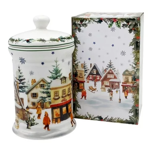 Porcelán keksztároló 11x19cm, 800ml, dobozban, Christmas Village – Duo Gift
