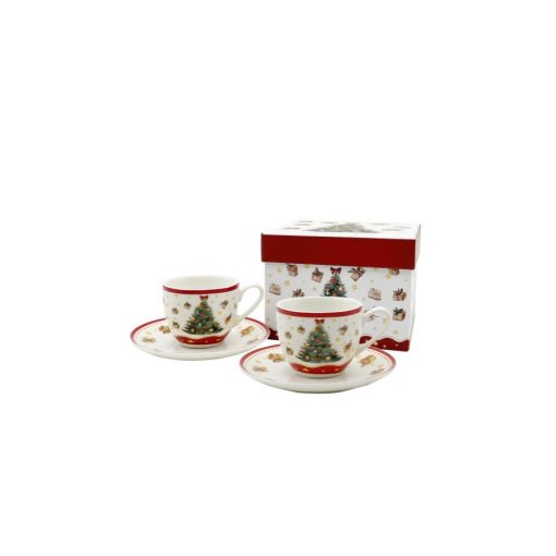 Porceláncsésze+alj, 90ml, 2 személyes, dobozban, Christmas Tree 3 – Duo Gift