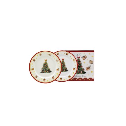 Porcelán desszerttányér szett, 2db-os, 19cm, dobozban, Christmas Tree 3 – Duo Gift