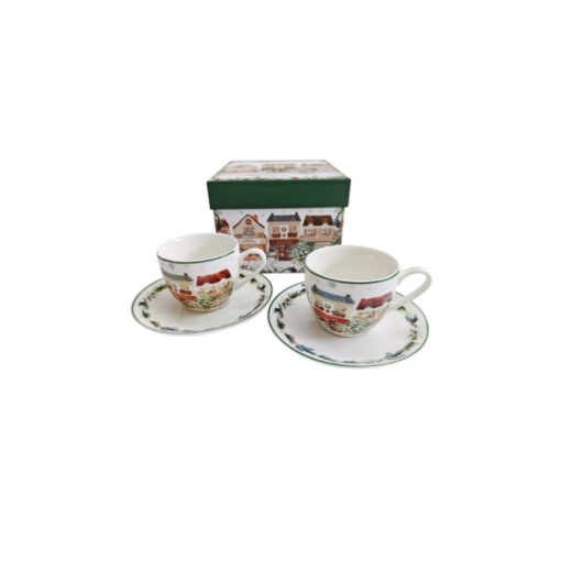 Porceláncsésze+alj, 90ml, 2 személyes, dobozban, Christmas City 2 – Duo Gift
