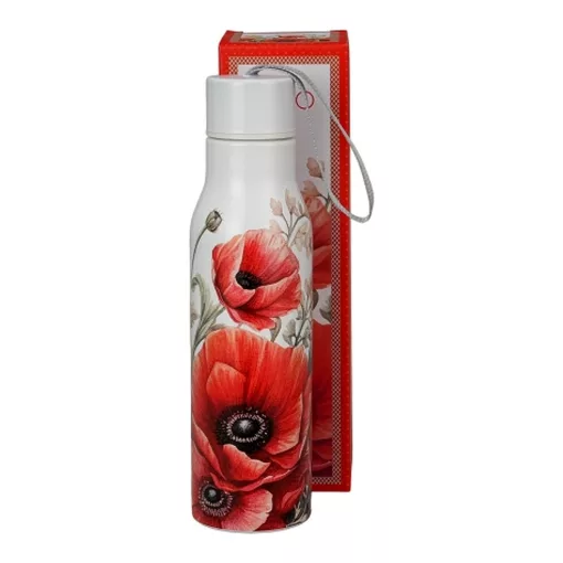 Rozsdamentes acél, hőtartó útipalack, duplafalú, 0, 5 l, Poppies – Duo Gift