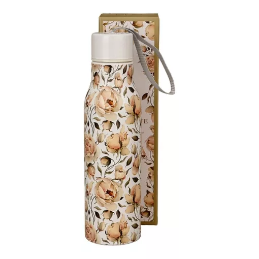 Rozsdamentes acél hőtartó útipalack, duplafalú, 0, 5 l, English roses white – Duo Gift