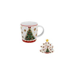   Porcelánbögre 400ml, fenyőfa díszcsomagolásban, Christmas Tree 3 – Duo Gift