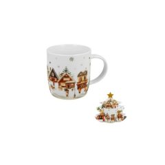   Porcelánbögre 400ml, fenyőfa díszcsomagolásban, Christmas Village – Duo Gift