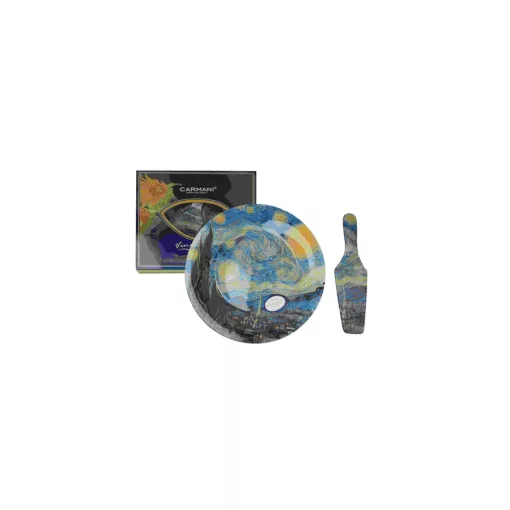 Üvegtányér lapáttal, 30cm, Van Gogh:Csillagos éj – Carmani
