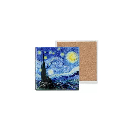 Kerámia alátét, alján parafa bevonattal, 10,8x10,8cm, Van Gogh: Csillagos éj – Carmani