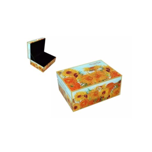 Üveg ékszertartó doboz 20x15x9cm, Van Gogh: Napraforgók – Carmani