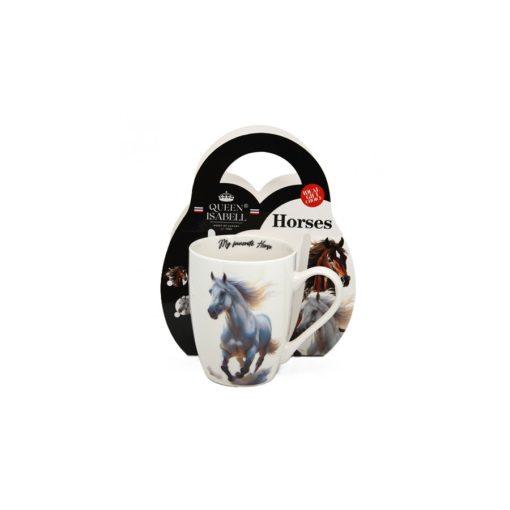 Porcelánbögre,350ml, díszcsomagolásban, fehér lovas – P&P