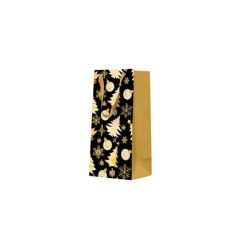   Golden Christmas Trees Black papír ajándéktáska keskeny 10x22x7cm – PAW