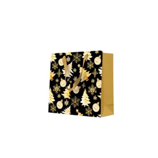 Golden Christmas Tree Black papír ajándéktáska cd-s 17x17x6cm – PAW