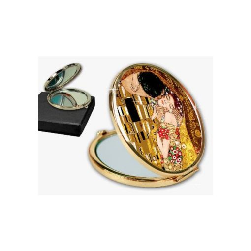 Kézitükör nagyítós fémkeretben, dobozban 11cm, Klimt:The Kiss – Carmani