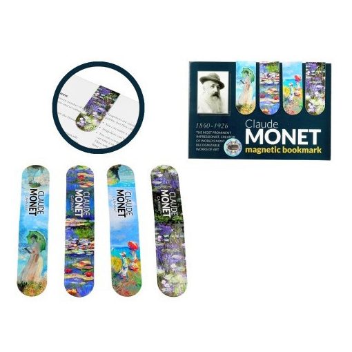Mágneses könyvjelző 20x54mm, papír, Monet: vegyes, 4 db-os