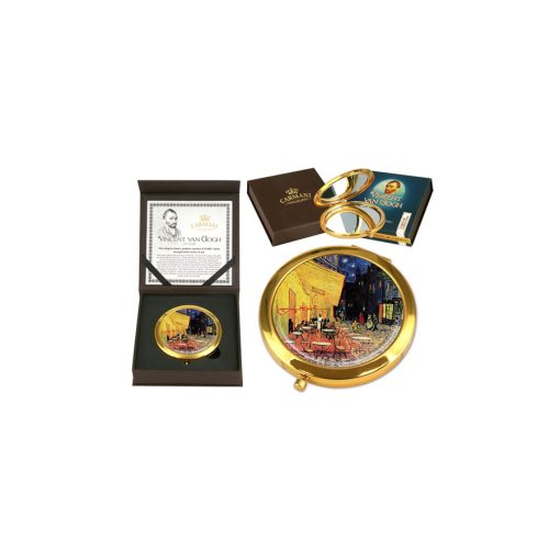 Kézitükör nagyítós, fémkeretben, dobozban,11cm, Van Gogh: Kávéház éjjel – Carmani