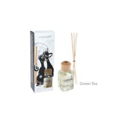  Szobaillatosító 100ml-fekete macskás dobozban rattanpálcikával, Green Tea – Carmani