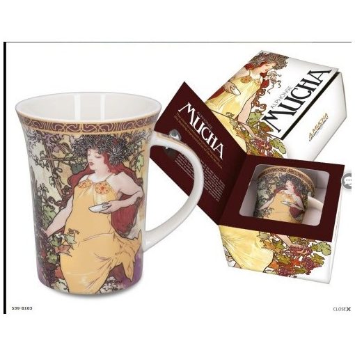 Porcelánbögre 400ml, Mucha: Ősz