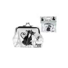 Műbőr pénztárca 9x7,5x2cm, fekete macskás – Carmani