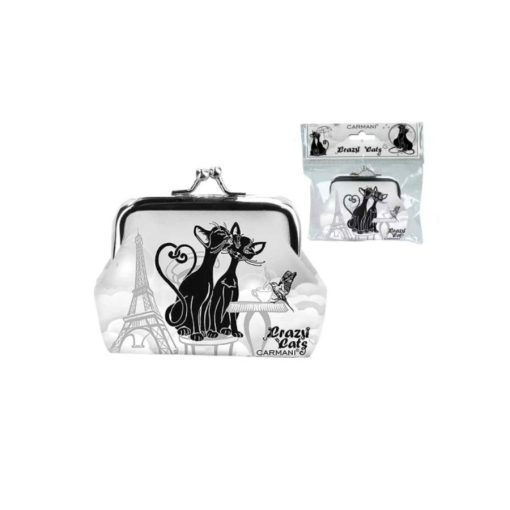 Műbőr pénztárca 9x7,5x2cm, fekete macskás – Carmani