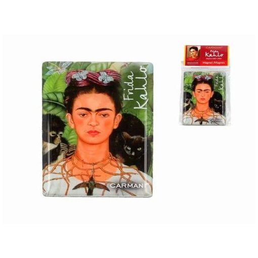 Hűtőmágnes 50x70mm, Frida Kahlo: Önarckép tövisnyaklánc és kolibrivel