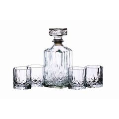   Vésett üveg whiskeyszett: tárolóüveg 900ml, 4 db pohár 200ml, BarCraft