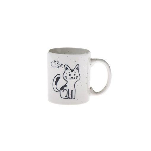 Porcelánbögre 360ml, fekete rajzos cica Cat felirattal – Dakls