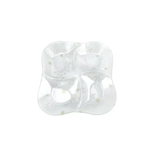Üvegtányér 4 részes, 28,5x28,5x3,4cm, hókristályos – Dakls