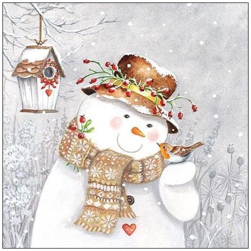 Ambiente Snowman Holding Robin papírszalvéta 33x33cm, 20db-os