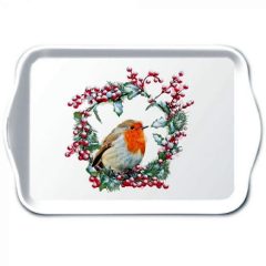 Robin In Wreath műanyag kistálca 13x21cm