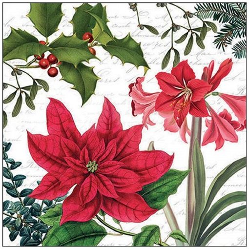 Ambiente Christmas plants white papírszalvéta 33x33cm, 20db-os