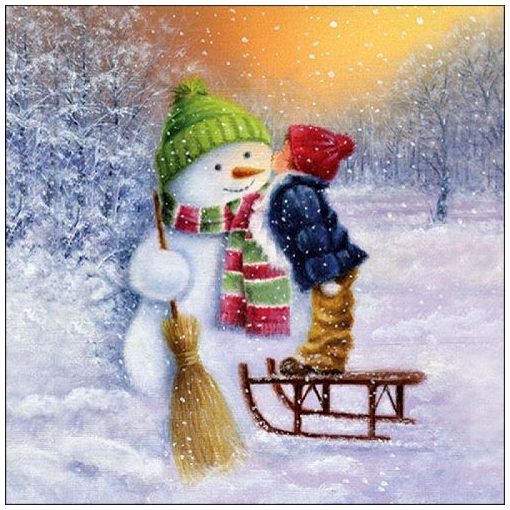 Child kissing snowman papírszalvéta 33x33cm, 20db-os