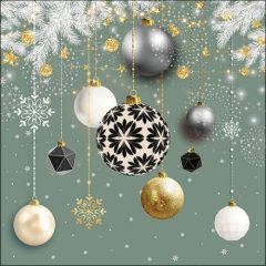 Christmas baubles sage papírszalvéta 33x33cm, 20db-os