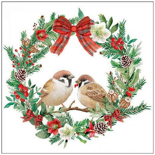 Ambiente Sparrows in wreath papírszalvéta 33x33cm, 20db-os