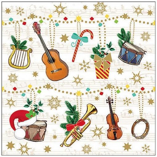 Ambiente Christmas instruments papírszalvéta 33x33cm, 20db-os