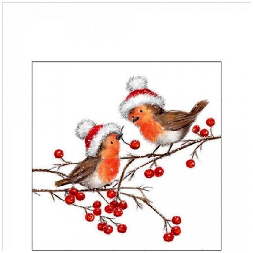 Ambiente Christmas robins white papírszalvéta 25x25cm, 20db-os