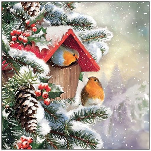 Ambiente House with robins papírszalvéta 33x33cm, 20db-os