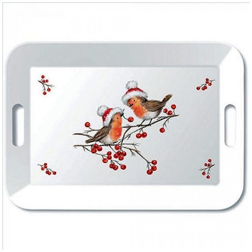 Ambiente Christmas robins white műanyag nagytálca 33x47cm
