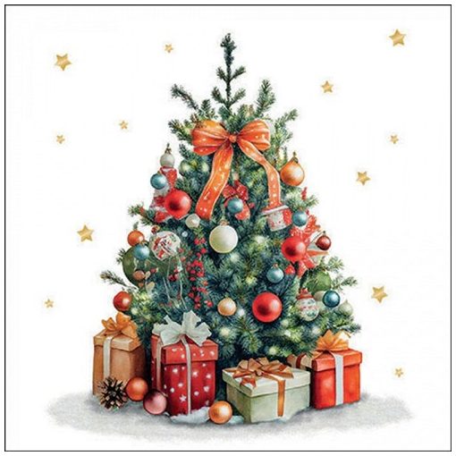 Ambiente Decorated Christmas tree papírszalvéta 33x33cm, 20db-os