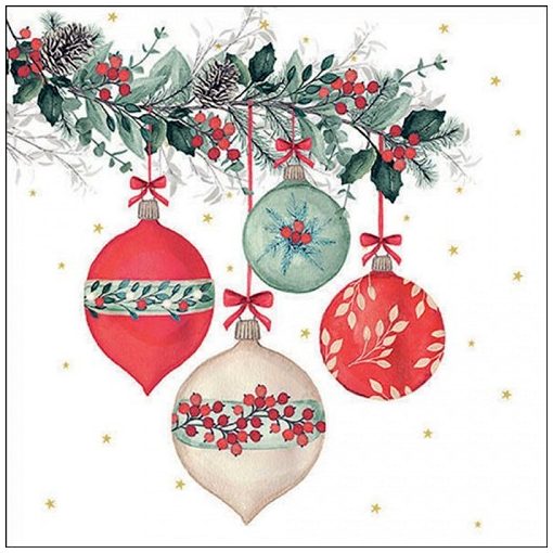 Ambiente Berry baubles white papírszalvéta 33x33cm, 20db-os