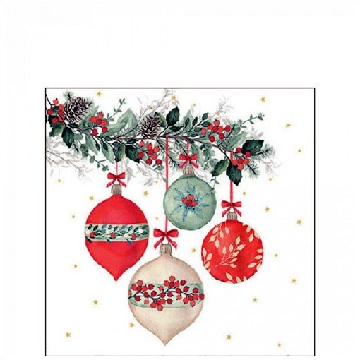 Ambiente Berry baubles white papírszalvéta 25x25cm, 20db-os
