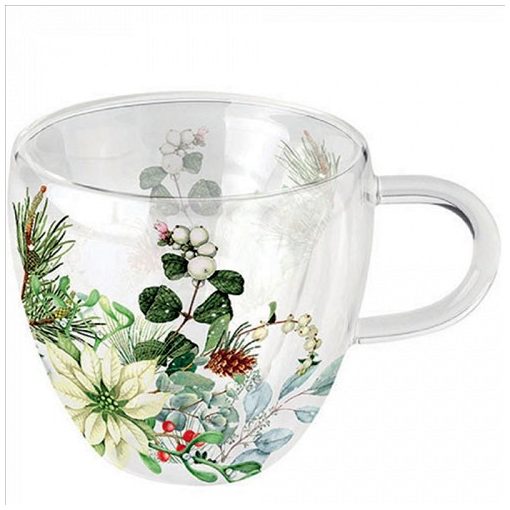 Ambiente White poinsettia duplafalú borosilicate üvegcsésze 0,25L