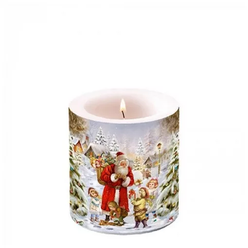 Santa bringing presents átvilágítós gyertya 8x7,5cm