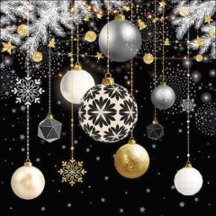 Christmas baubles black papírszalvéta 33x33cm, 20db-os