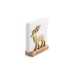   Fém szalvétatartó fa aljjal, álló, arany színű szarvas – Ambiente