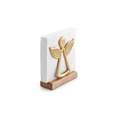   Fém szalvétatartó fa aljjal, álló, arany színű angyal – Ambiente