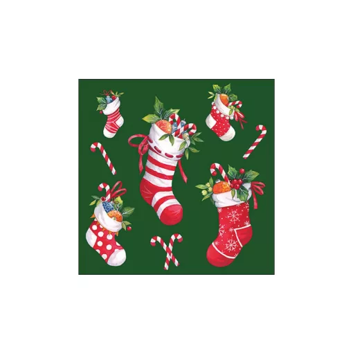 X-mas stockings green papírszalvéta 33x33cm, 20db-os – Ambiente