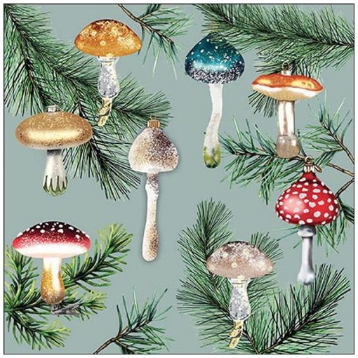 Ambiente Mushroom ornaments mint papírszalvéta 33x33cm, 20db-os