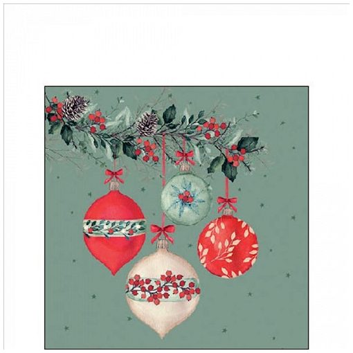 Ambiente Berry baubles green papírszalvéta 25x25cm, 20db-os