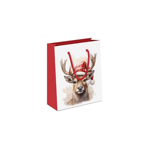 Deer with Santa hat white papír ajándéktáska 22x13x25cm – Ambiente