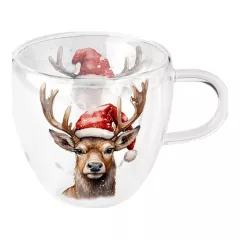   Deer with Santa hat white duplafalú borosilicate üvegcsésze 0,25L – Ambiente