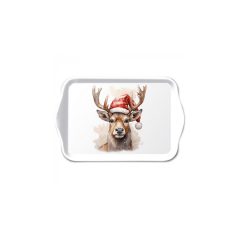   Deer with Santa hat white műanyag kistálca 13x21cm – Ambiente
